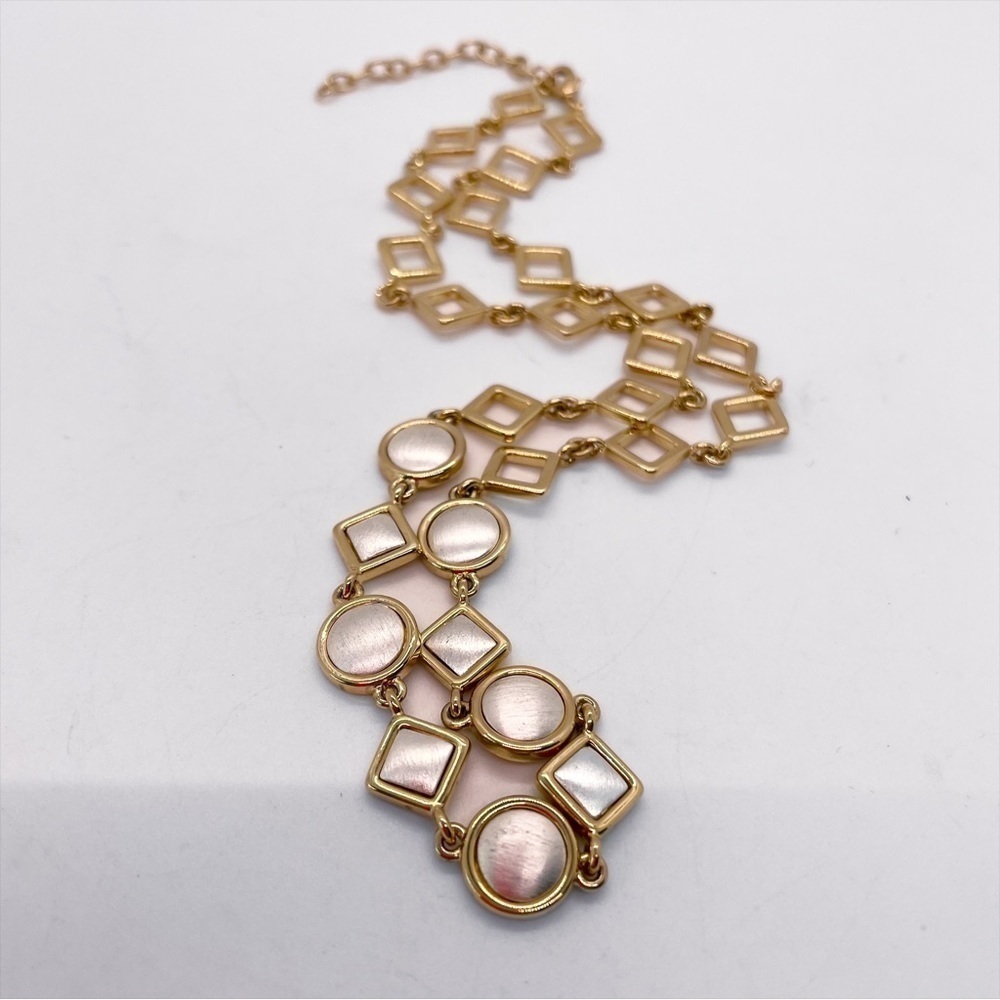 Brushed Silver Gold Tone Geometric Square Circle Shapes Classy Necklace 10$